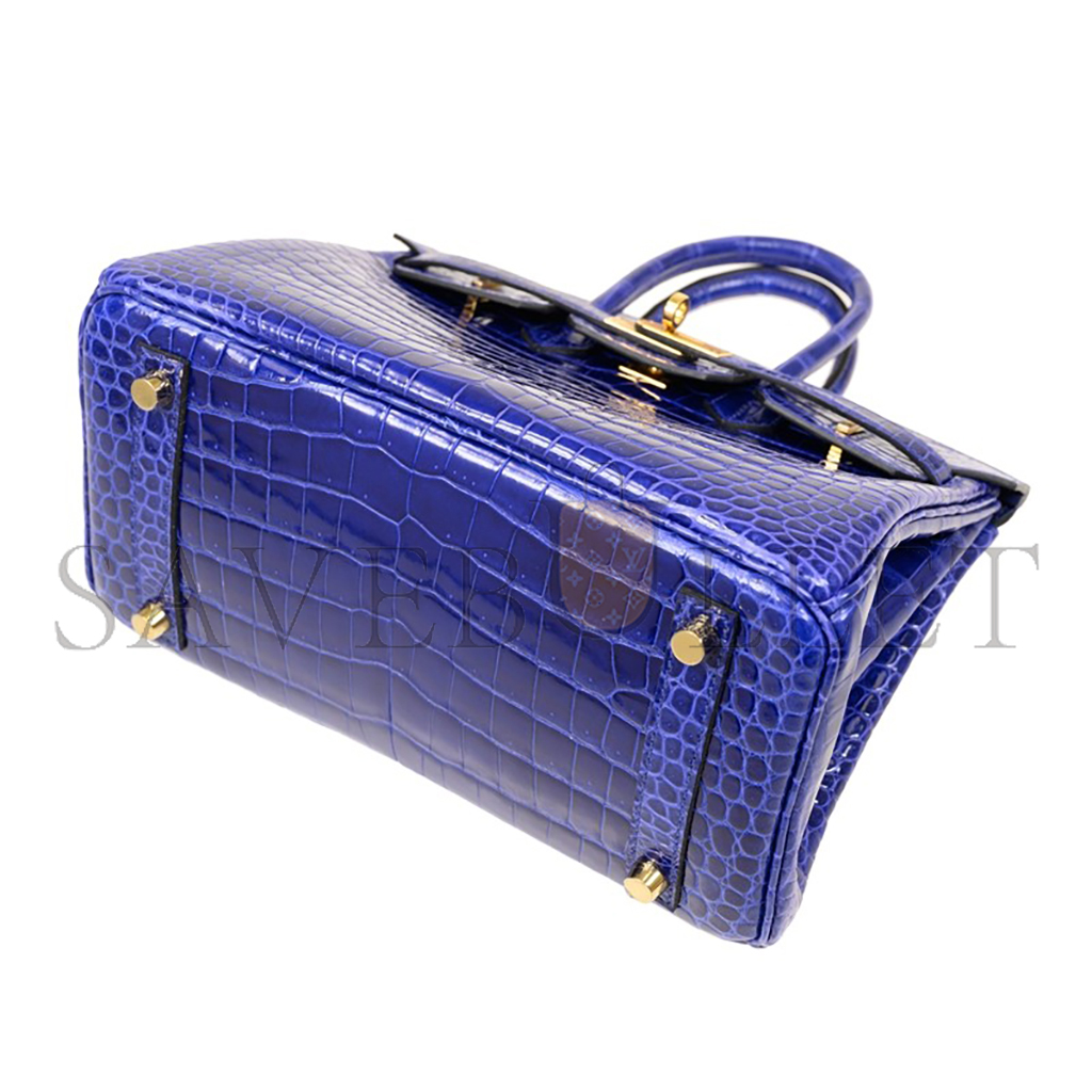 H**mes master birkin 25 crocodile leather electric blue bag gold buckle h041354ck21 (25*20*13cm)